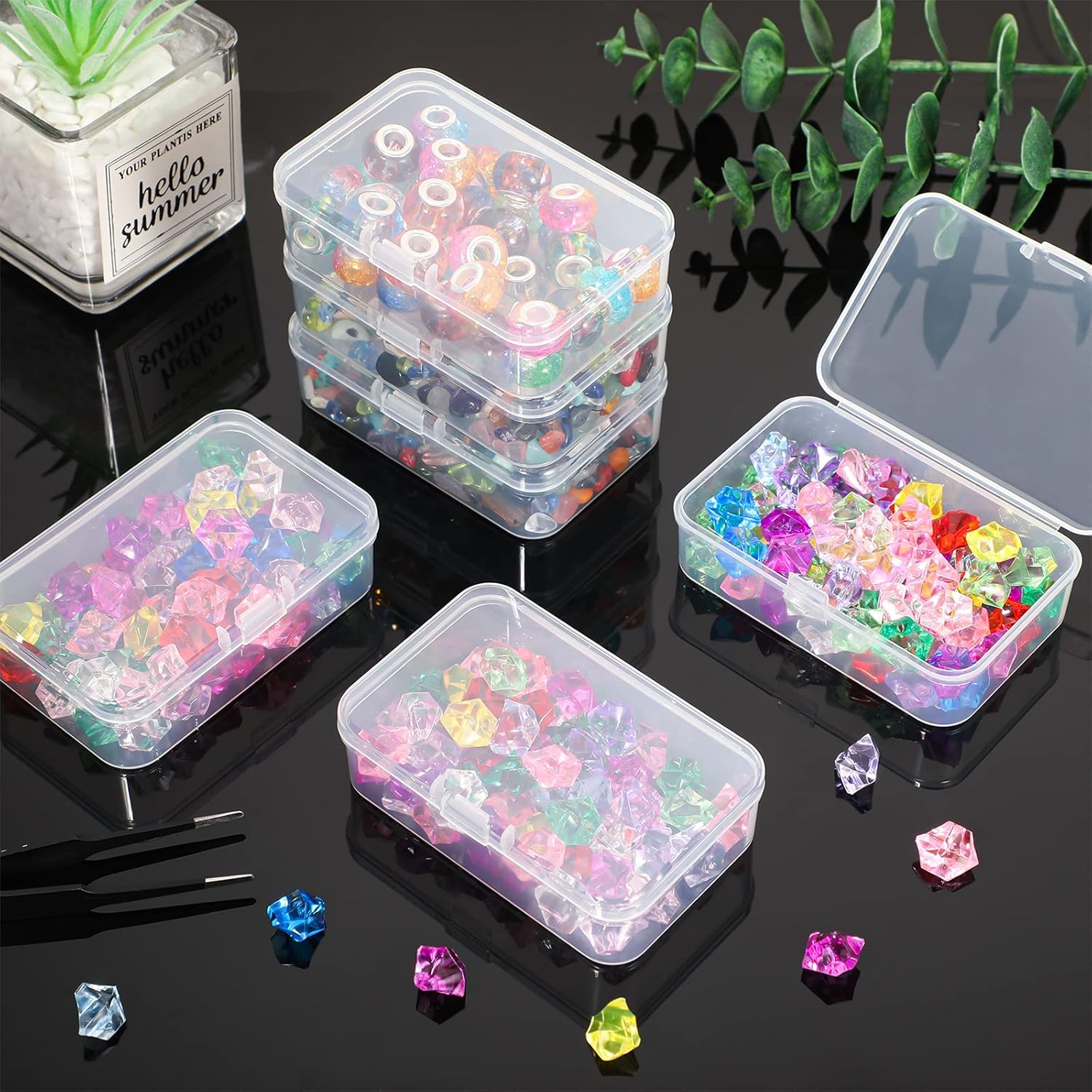 SATINIOR 48 Packs Clear Small Plastic Containers Transparent Storage Box with Hinged Lid for Small Items Crafts Jewelry (3.27x2.13x1.02 Inches)