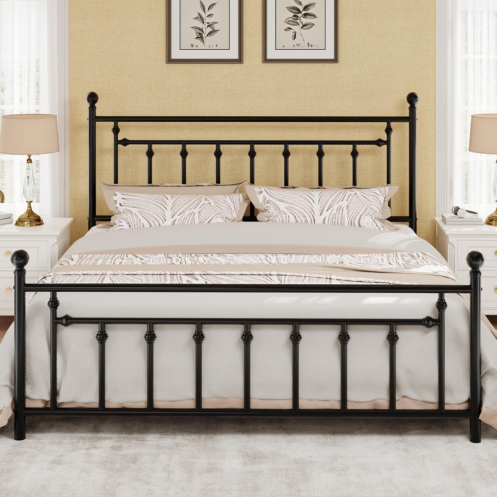 SHA CERLIN 14" King Size Metal Platform Bed Frame/Victorian Headboard an...