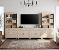WAMPAT Entertainment Center with Bookshelves for TVs up to 75", Farmhouse Wall Unit TV Stand with Doors & Drawer, Media Console Table for Living Room, Bedroom & Home Theater, Beige