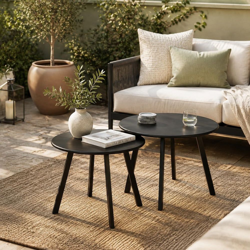 Weather Resistant Modern 2 Piece Round Nesting Coffee Table Set