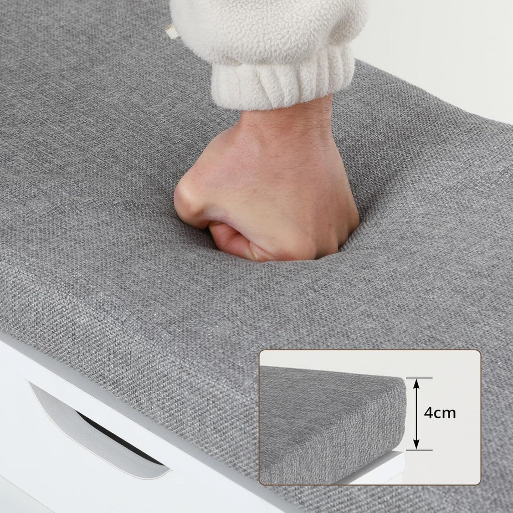VOWNER Shoe Storage Bench with 3-Tier Flip Drawer & Padded Cushion, Shoe Rack Bench with Flip-Open Storage Box, Shoe Storage Organizer for Entryway, Hallway, Living Room, White | Narrow shoe tipper with seat cushion and adjustable compartments for hallway