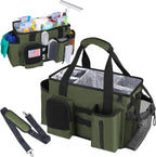 Wearable Cleaning Caddy Bag, Cleaning Organizer with Handles, Cleaning Supply Tote with Adjustable Shoulder Strap for Cleaners & Housekeeper (Green, 13.4'' x 7.3'' x 9.3'')