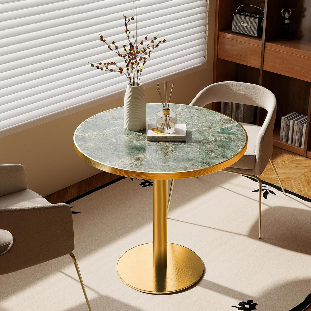 31.5" Round Tulip Table for 2-4, 1.2" Thick Emerald Forest Sintered...