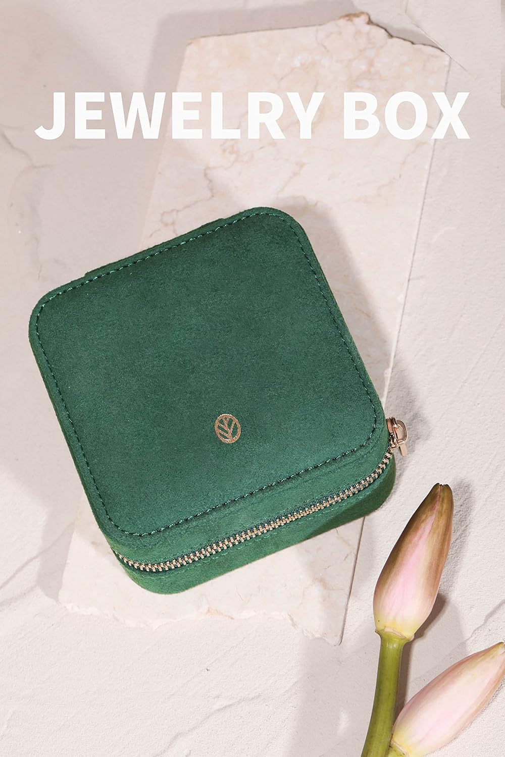 S.Leaf Travel Jewelry Organizer Boxes for Women Small Portable Necklace Earrings Bracelet Rings Travel Case Best Friend Birthday Gifts for Women Trendy (08_Suede_Touch_Emerald)