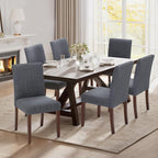 Upholstered Parsons Dining Chairs Set of 6, Modern Dining Room Chairs with Back, Fabric Kitchen Side Chairs with Wood Legs for Dinner Farmhouse Restaurant, Dark Grey