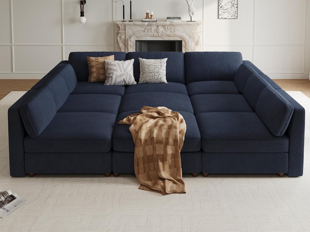 Oversized Cloud Sleeper Couch 9 Seater Modular Sectional Sofa Blue | Modern C...