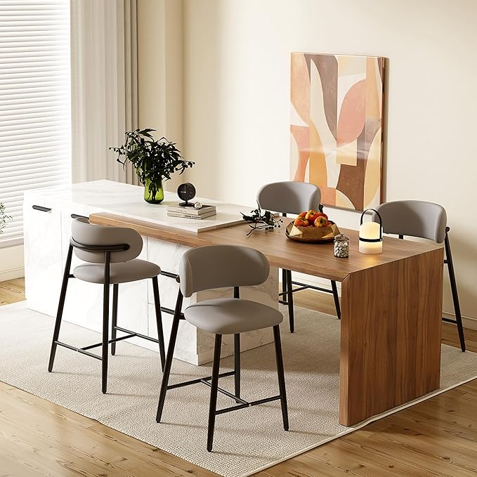 Bar Stools Set of 6 Counter Height Barstool Metal Kitchen Counter Height Bar Stool Island Chairs 26 Inch, Black/Light Grey