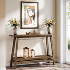 41.3" Farmhouse Console Table, Solid Wood Entryway Table with Storage Shelf, 2 Tiers of Narrow Behind Couch Sofa Furniture for Living Room, Hallway, Foyer, Easy Assembly, Brown