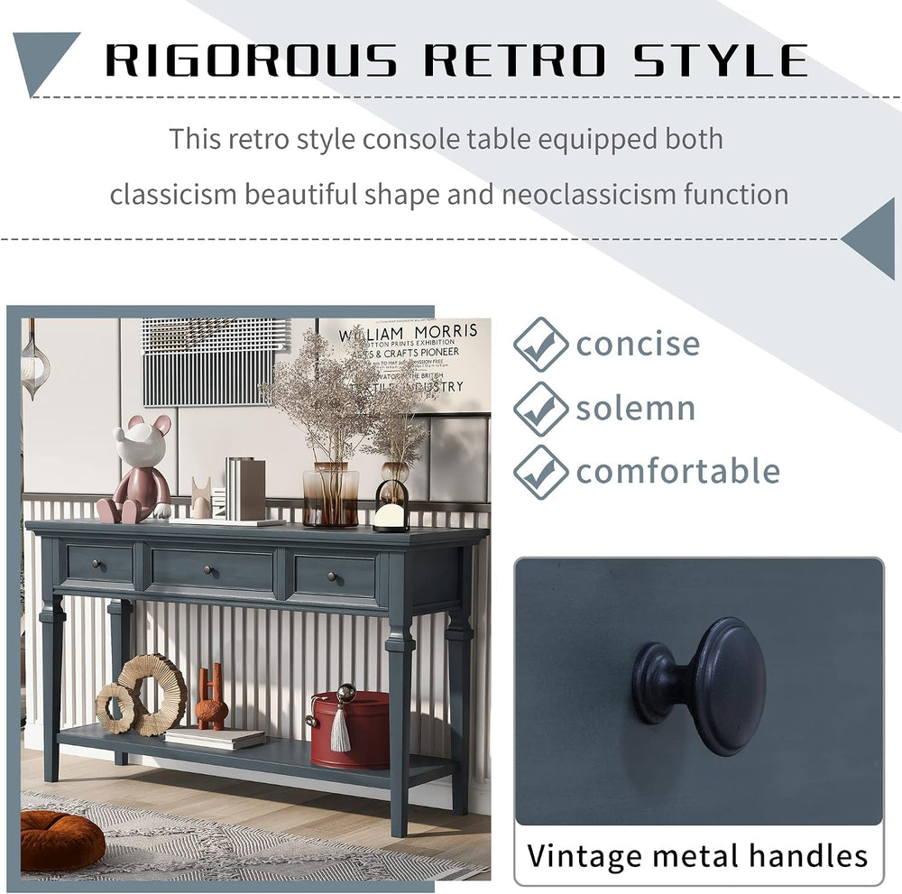Knocbel Retro Entryway Console Table with 3 Storage Drawers and Open Shelf, E...