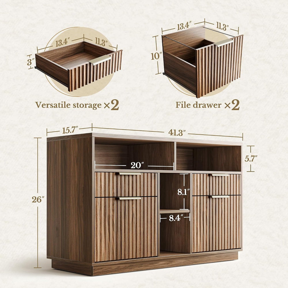 4 Drawer Fluted File Cabinet with Lock for Home Office | Wood Lateral Filing ...