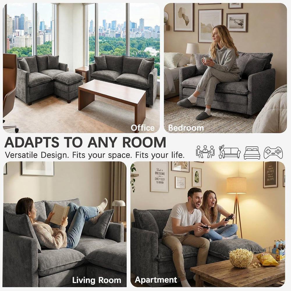 52'' Loveseat Sofa with Ottoman,Cloud Sofa Couch for Living Room | 27...