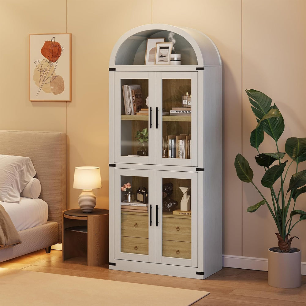 IDEALHOUSE Arched Kitchen Pantry Cabinet,71'' Wood Storage Cabinets B...