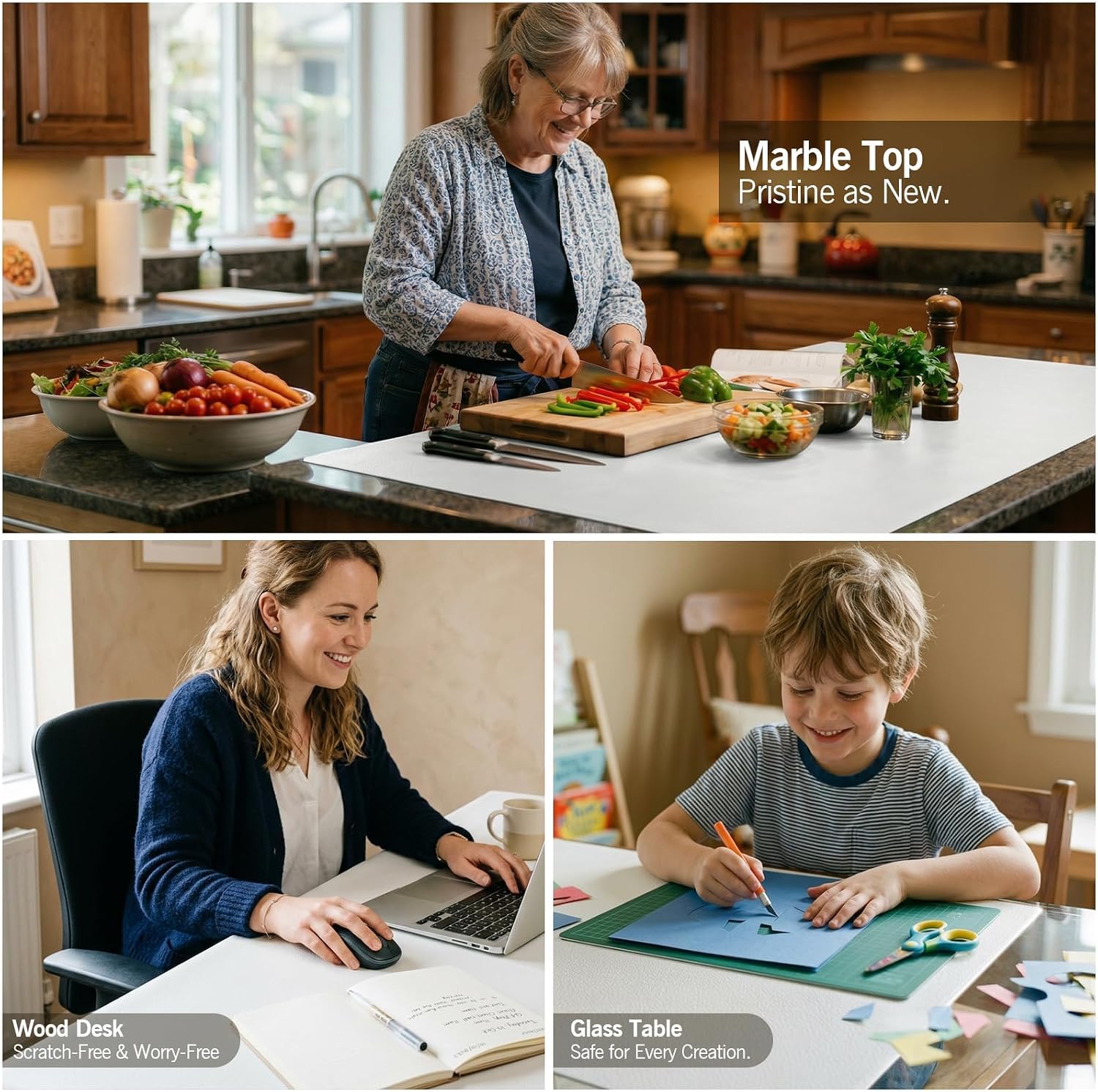 Heavy Duty Table Protector Pad with Flannel Backing for Dining Room | Waterproof Vinyl Tablecloth Easy to Clean & Trim, Scratch & Heat Resistant Table Cover, Reusable Pad 72" x 54" Rectangular
