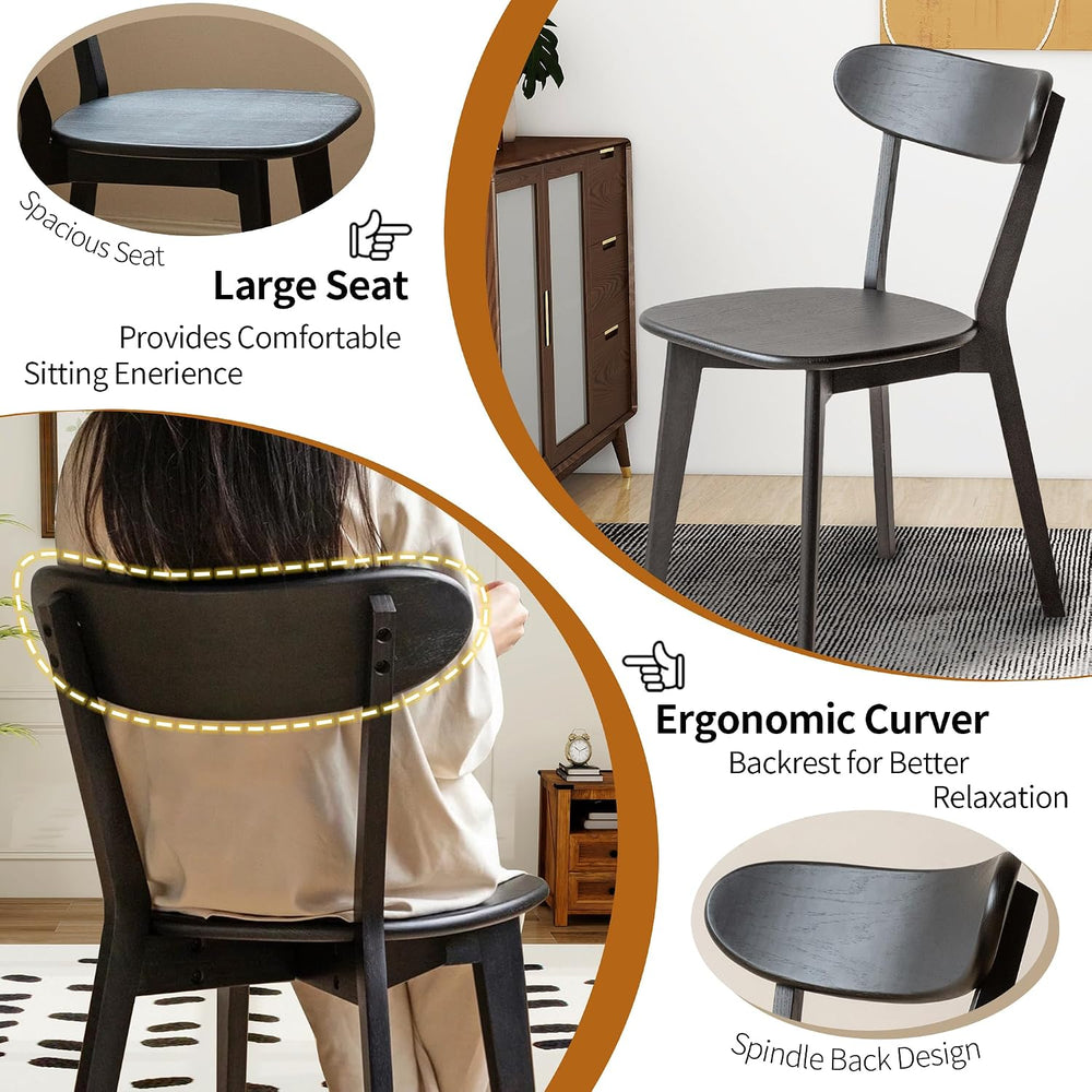 Modern Dining Chairs, Solid Oak Wood Dining Chair with Comfortable Backrest, ...