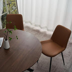47.2" 5-Piece Round Dining Table Set for 4, Modern Wood Dining Table with 4 Upholstered Chairs, Kitchen & Dining Room Table Set with Metal Base for Apartment, Small Space, Walnut Table+4 Brown Chairs