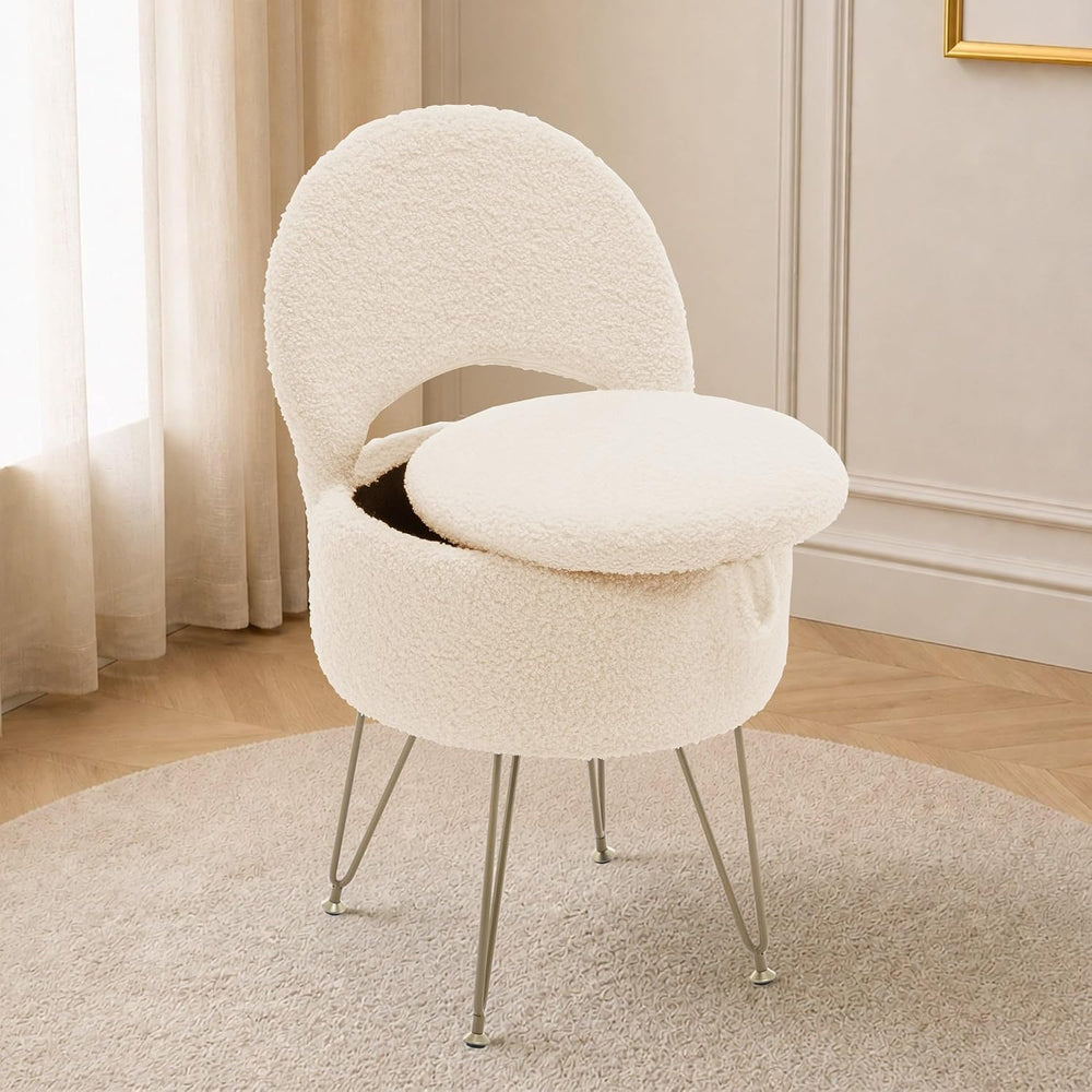Korser Vanity Stool Chair with Storage and Folding Back, 13"x13"x27...