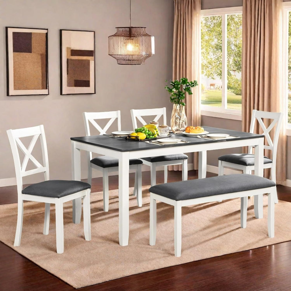 6 Piece Dining Table Set, Counter Height Kitchen Sets, White&Gray