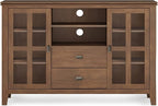 SIMPLIHOME Artisan SOLID WOOD 53 Inch Wide Contemporary TV Media Stand in Rustic Natural Aged Brown for TVs up to 60 Inches, For the Living Room and Entertainment Center