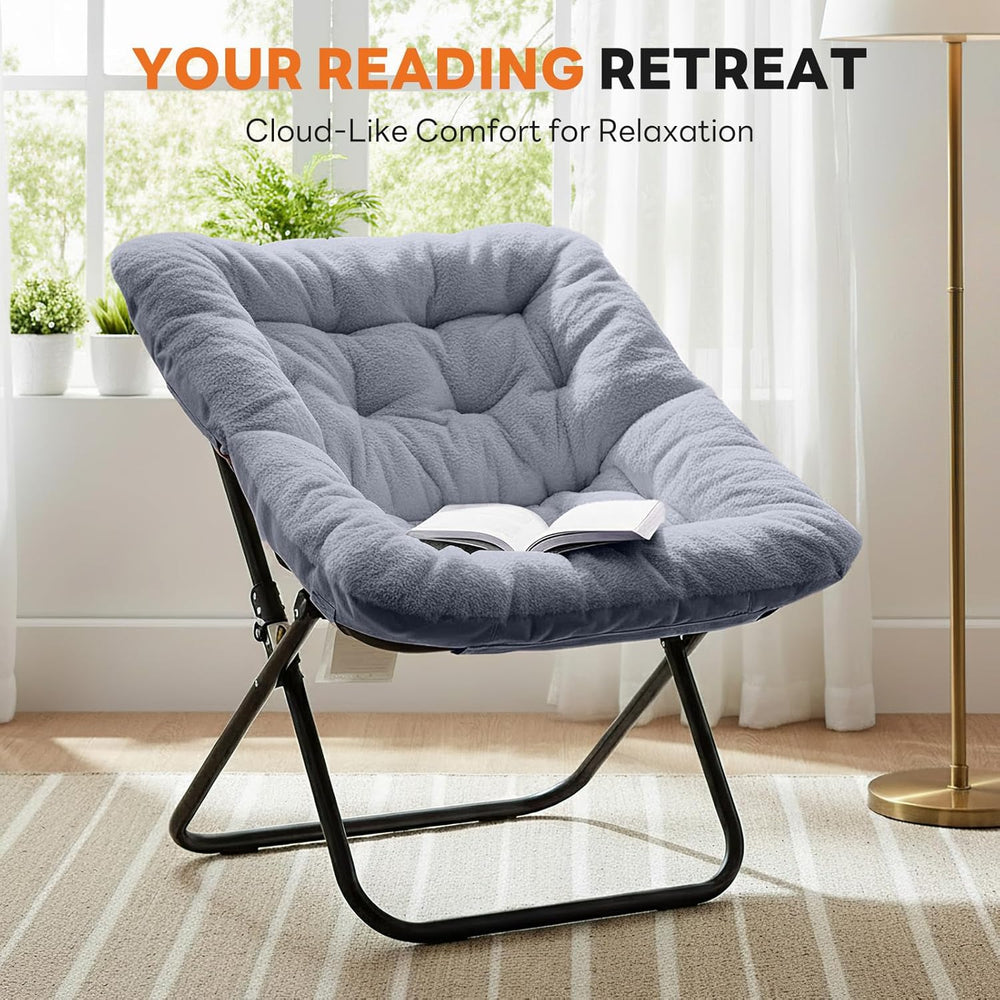 Sweetcrispy Comfy Chair for Adults, Foldable Living Room Chair, Soft Faux Fur...