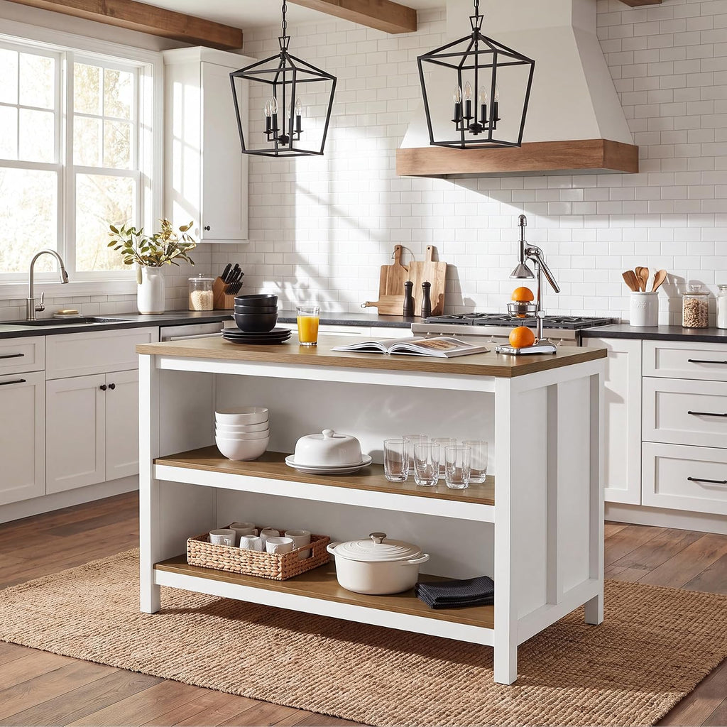 Tribesigns 47 Inch Kitchen Island with Storage and Seating, 2-Tier | Farmhouse Wooden Stationary Island Table, Large Worktop, Rustic Counter Height Dining Table