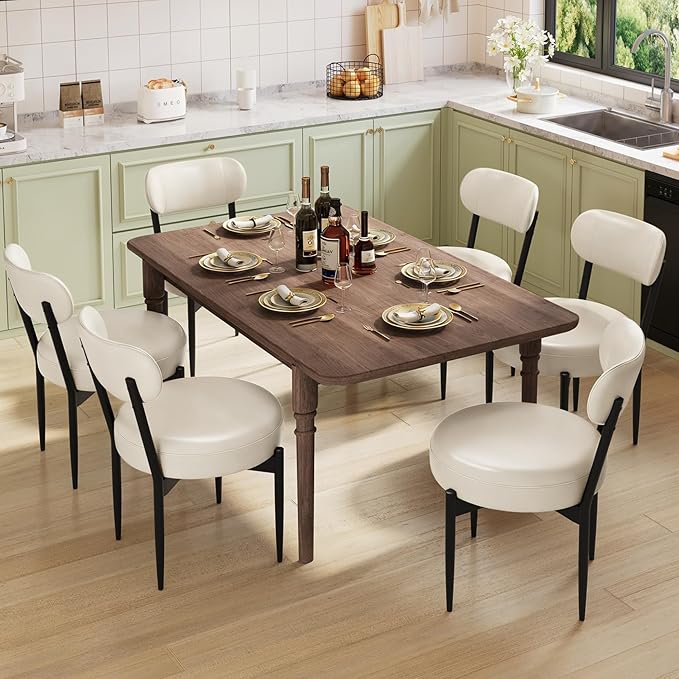 Upholstered Dining Chairs Set of 4, PU Leather Dining Room Chairs with Sturdy Metal Legs, Kitchen Chairs for Dining Room/Kitchen/Restaurant/Hotel, Modern Style, White