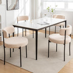 Boucle Dining Chairs Set of 4, Mid Century Modern Dining Room Chairs with Metal Legs, Upholstered Kitchen Chairs for Dining Room, Kitchen (Beige)