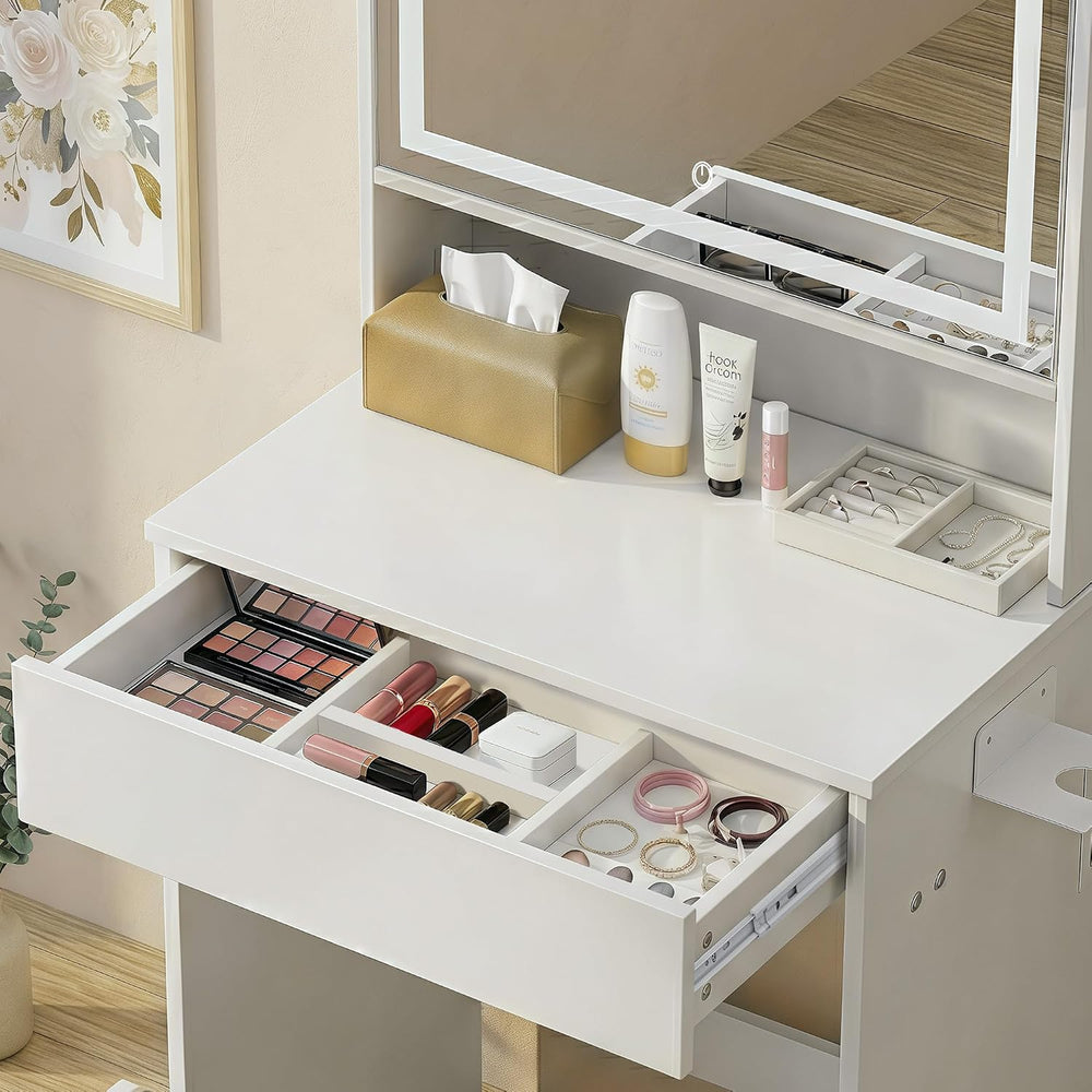 Small Vanity Desk with Lighted Mirror & Charging Station, 24" White ...