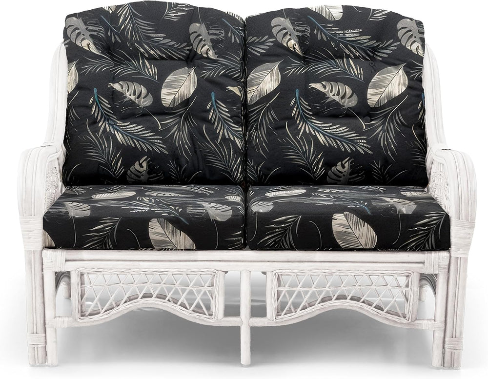 Malibu Lounge Loveseat Sofa Natural Rattan Wicker Handmade Design, White Colo...