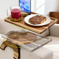 360° Detachable Rotating Acacia Wood Sofa Arm Tray Table, Serving Tray Clip On Couch Armrest Table with Cup Holder & Phone Stand, TV Dinner Tray for Eating on Sofa, TV Trays Fits for Small Spaces