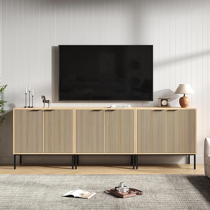 TV Stand for 100" TV, Mid Century Modern 94.5'' Television Stand, Entertainment Center with Storage and Adjustable Shelves, Media Console TV Cabinet for Living Room