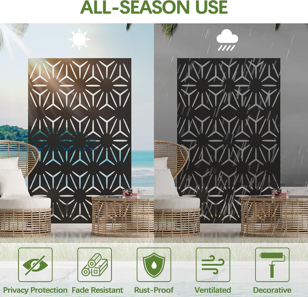 Cofar Metal Privacy Screen Outdoor 72" H×44" W -Black Freestanding ...