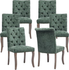 Upholstered Tufted Chenille Dining Side Chairs, Armless Nailhead Trim Chairs with Solid Wood Legs, Modern Farmhouse Chairs for Dining Room, Kitchen & Living Room (Set of 6, Olive Green)