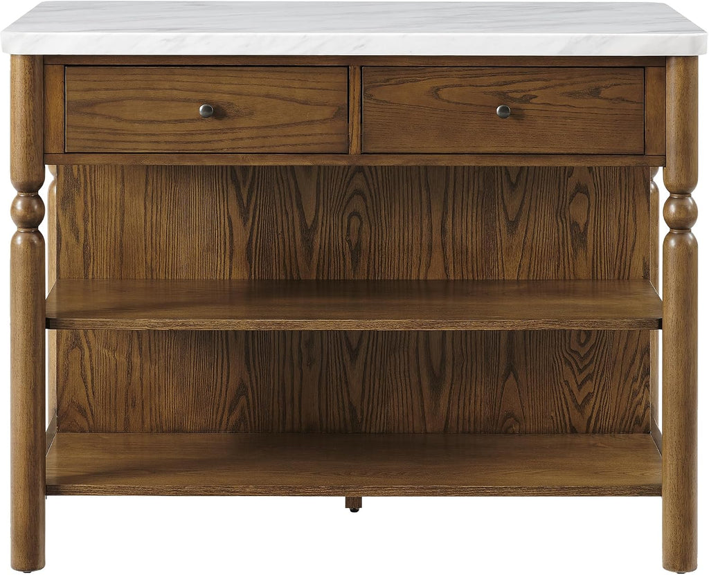 Crosley Furniture Roselyn Traditional Kitchen Island Breakfast Bar Table, Counter-Height Dining, Brown/White Marble