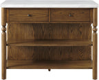 Crosley Furniture Roselyn Traditional Kitchen Island Breakfast Bar Table, Counter-Height Dining, Brown/White Marble