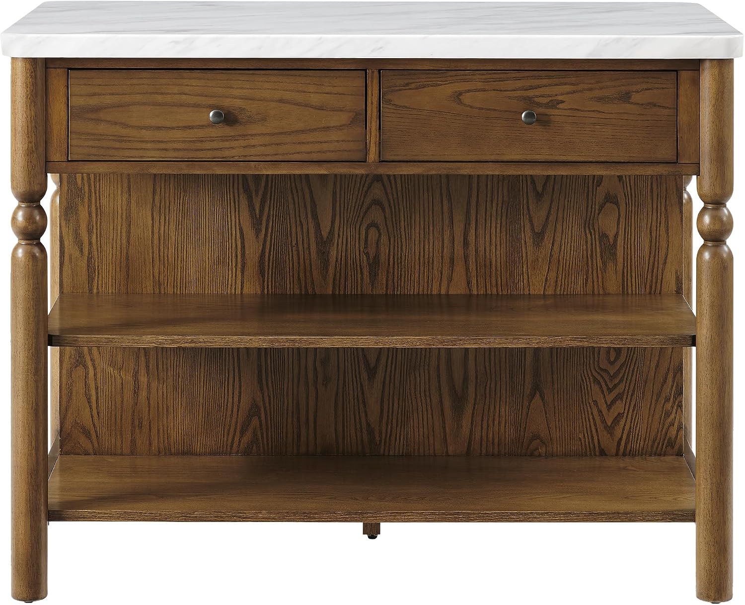 Crosley Furniture Roselyn Traditional Kitchen Island Breakfast Bar Table, Counter-Height Dining, Brown/White Marble
