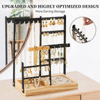 DreamGenius Jewelry Organizer Stand with Velvet Ring Holder, 4 Tier Jewelry Holder Organizer with 11 Hooks for Necklaces and 132 Holes for Earrings, Black