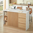ONBRILL 55" Kitchen Island with Storage, Island Table with Sliding Extendable Countertop, Kitchen Island with Power Outlet for Kitchen, Dining Room, Living Room, White