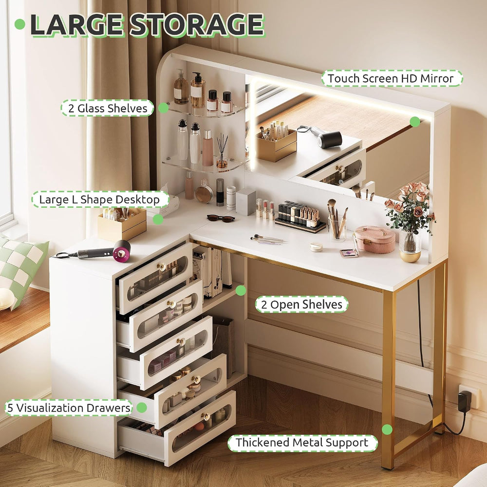 YITAHOME 48" Vanity Desk Set | Makeup Vanity with Mirror and Lights, 3 L...