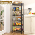 6 Tier Slim Rolling Storage Cart, Narrow Mobile Shelving Unit Organizer Utility Cart with Wheels, Metal Wire Storage Rack with Baskets for Kitchen, Bathroom, Laundry & Living Room, 10in(W) Black