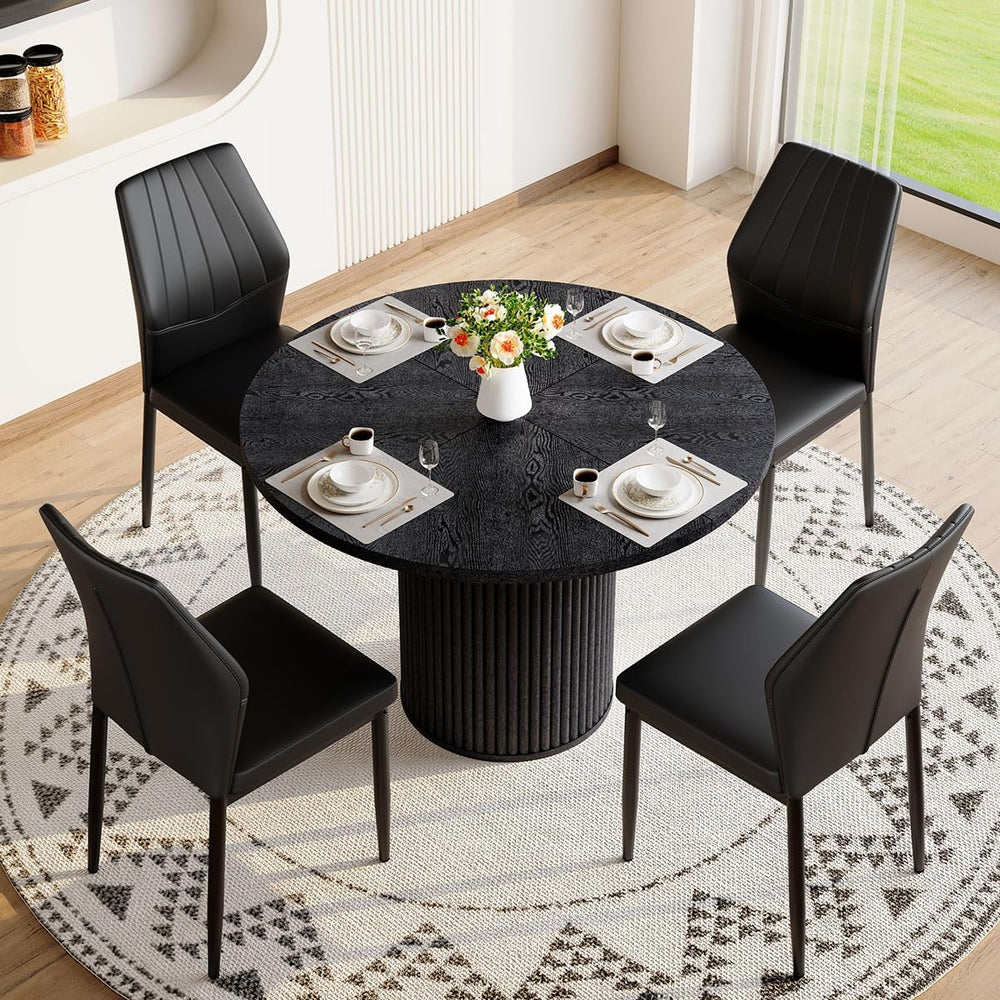 Round Dining Table Set for 4, Black Kitchen Table Set for 4 with 42''...