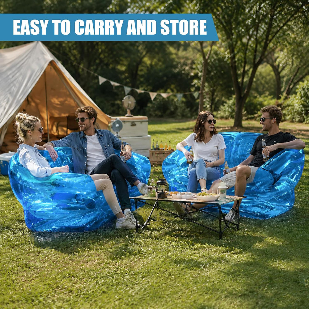 Double Seat Inflatable Couch Blow Up Couch for Camping, Outdoor Transparent I...