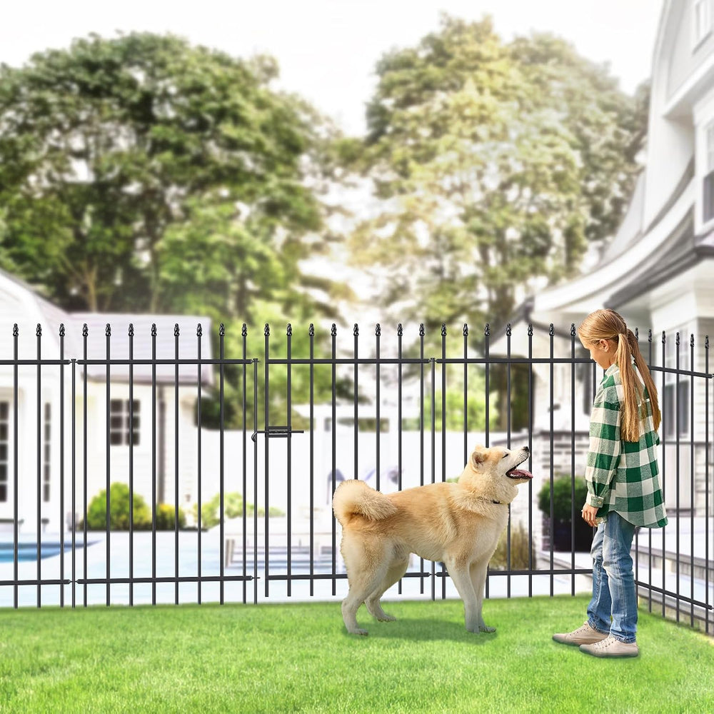 Decorative Metal Garden Fence with Gate 42" x 11.5', Dog Fence Outdoor