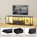 TV Stand with LED Lights, Entertainment Center with Open Shelves and Fabric Drawer, Media Console for 80 Inch TV, Television Stands for Living Room, Bedroom, Black