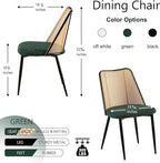 Green Dining Chairs Set of 4, Upholstered Home Kitchen Chairs Woven Rattan Back Boho Dining Room Chairs Comfortable with Metal Legs for Living Room Dining Hall