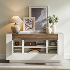 OKD 55" TV Stand for 65" TV, Thick Block Media Console, Antique White | Open Storage, Side Cabinets, Soft Close Door, Cable Management, Modern Entertainment Center for Living Room, Bedroom
