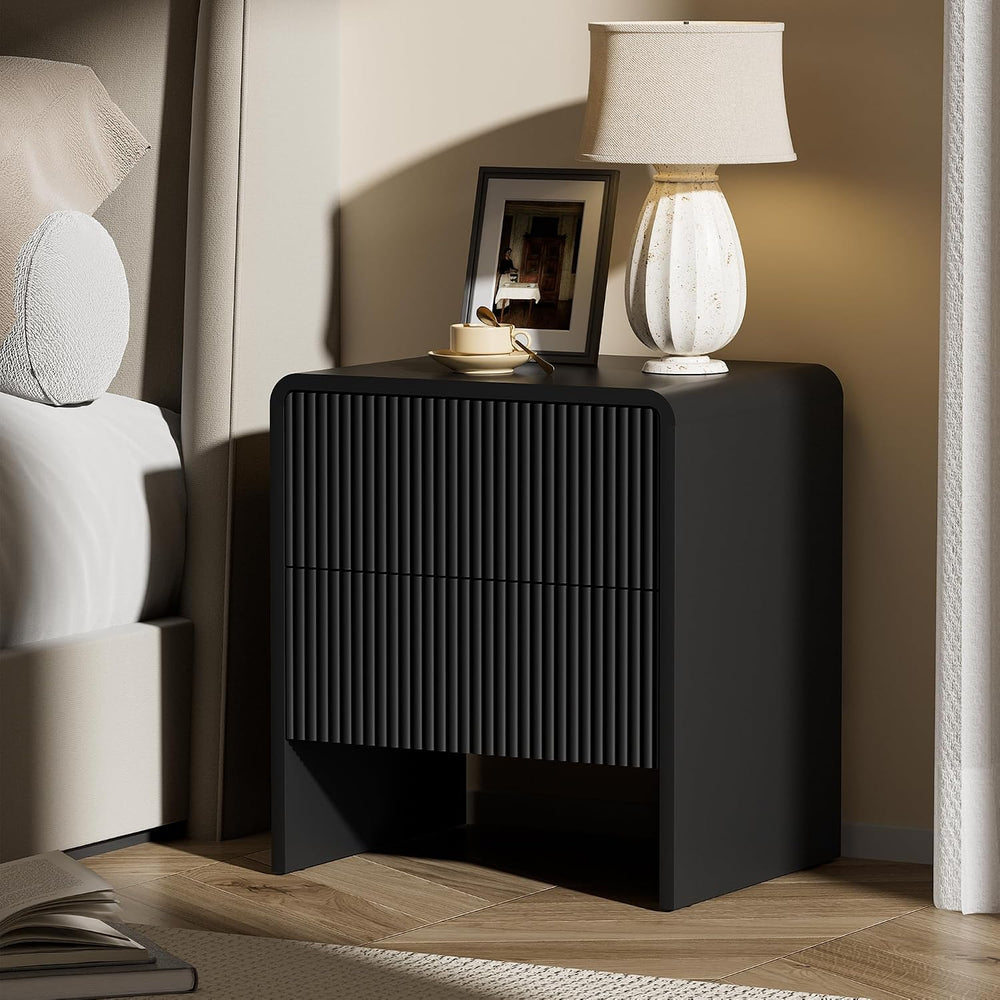 Furniway Set of 2 Modern Curved Nightstand with 2 Drawers, Push-to-Open Woode...