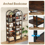 LITTLE TREE 78.7 Inches Tall Arched Bookshelf, 6 Tiers Skinny Open Bookcase with Metal Frame, Freestanding Corner Display Shelves Rack for Living Room, Home Office, Brown