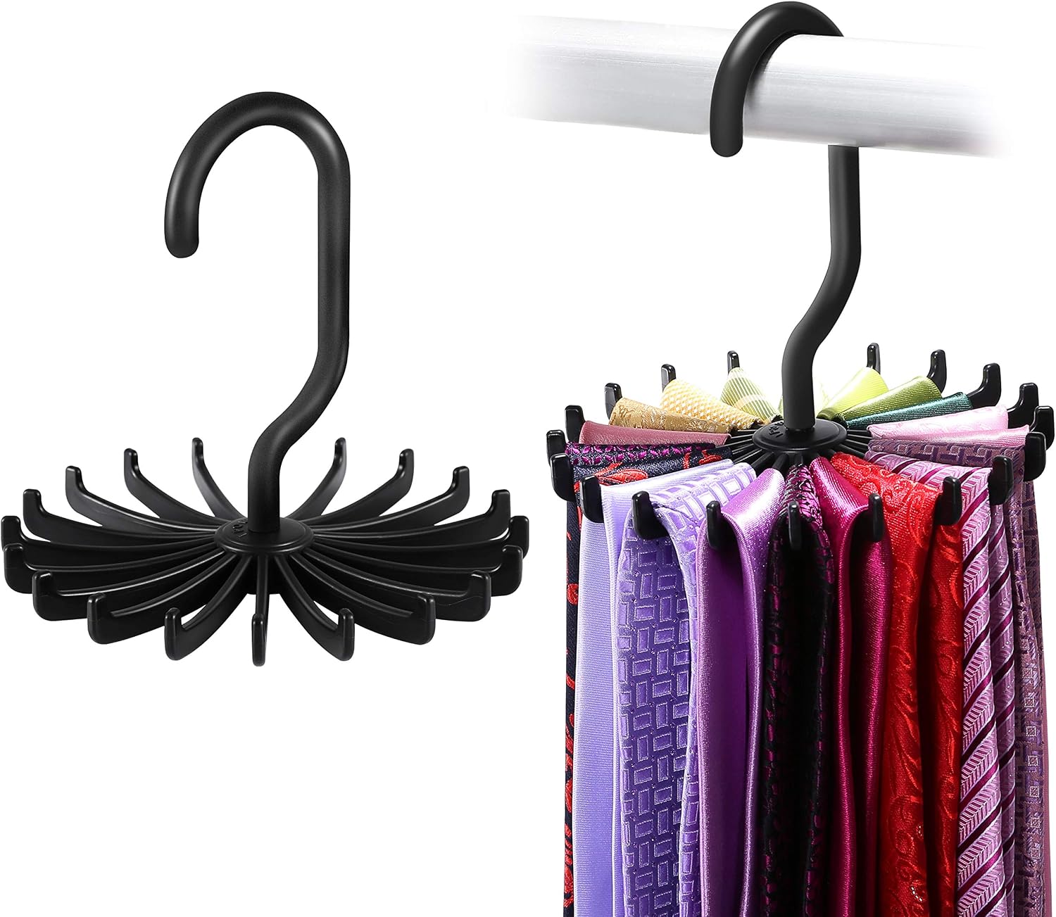 IPOW 2 Pack Updated Twirl Tie Rack Belt Hanger Holder Hook for Closet Organizer Storage