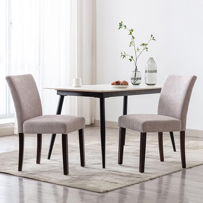 Watson & Whitely Upholstered Kitchen & Dining Room Chairs with Low Back, Performance Fabric Dining Chairs Set of 2, Modern Armless Dining Table Chairs with Solid Wood Legs, Dark Grey