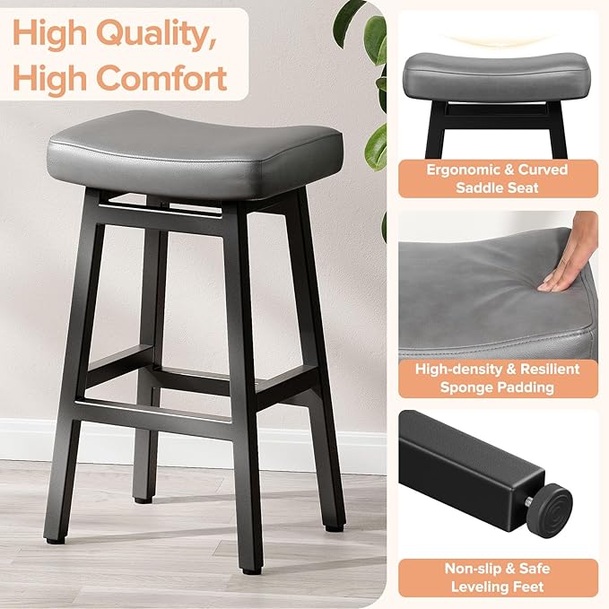 29 Inches Bar Stools Set of 2, Bar Height Barstools for Home Counter, Blackle...